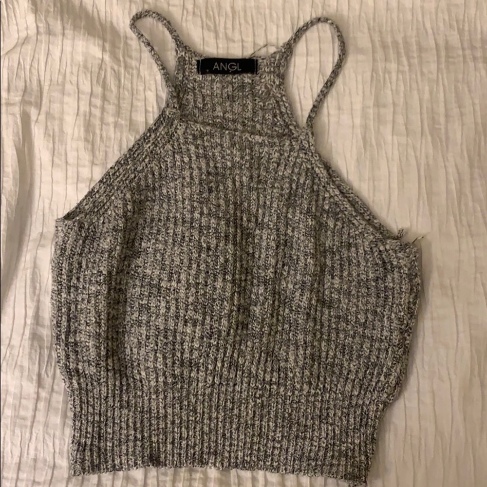 Black/grey/white knitted crop top